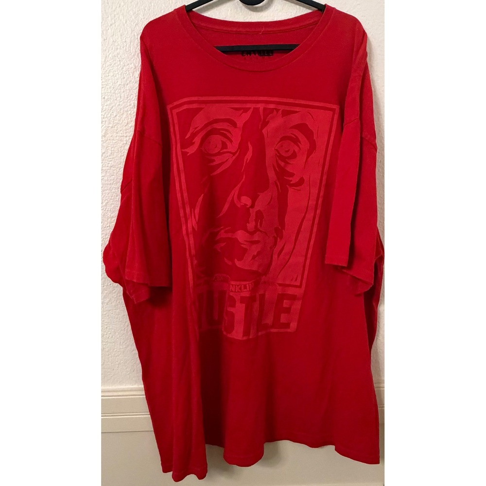 Entitee Brand Mens Red Hustle Benjamin Franklin Graphic T-Shirt 3XL Cotton